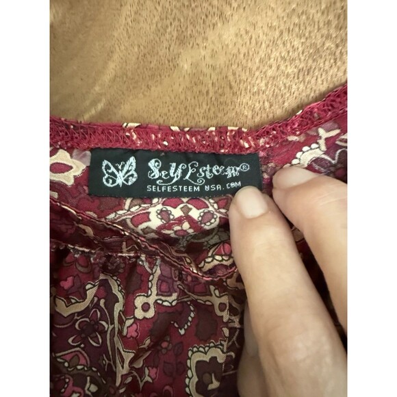 Self Esteem Burgandy Floral Satin 90s Y2K Indie Milkmaid Boho Tank Size Large - Picture 6 of 7